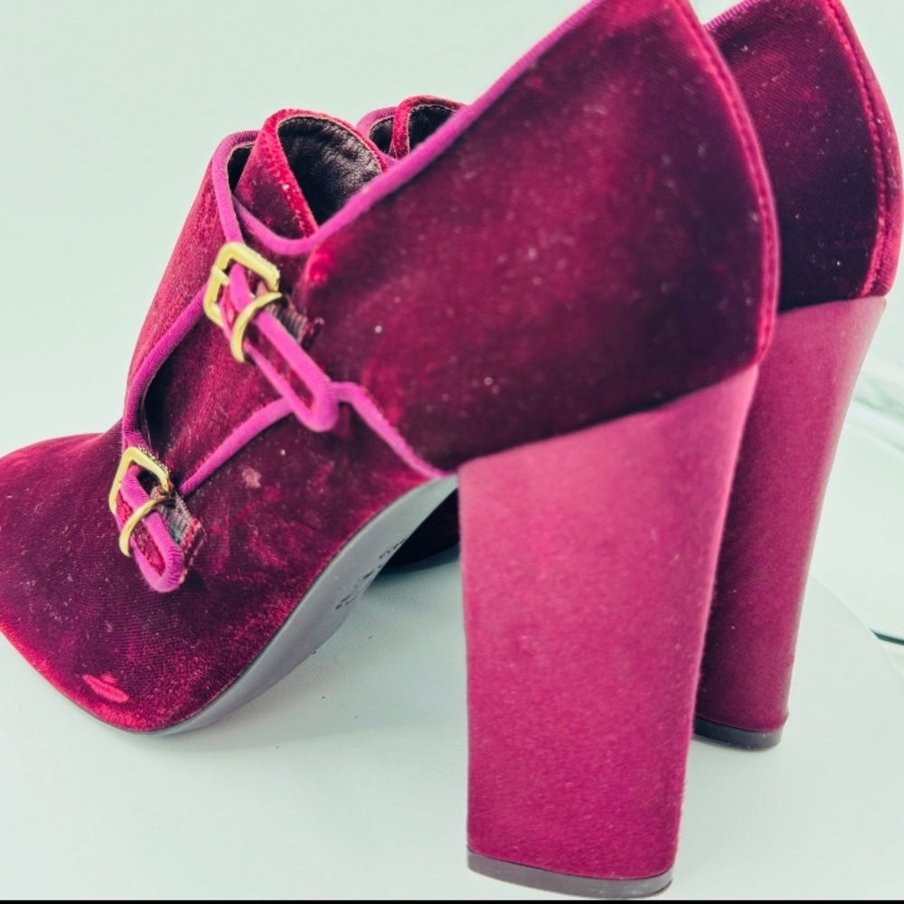 Tory Burch Burgundy Velvet Monk Strap Heels - Picture 4 of 7